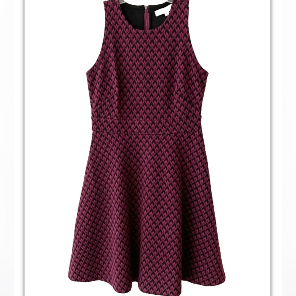 Ann Taylor LOFT black pink geometric a-line dress